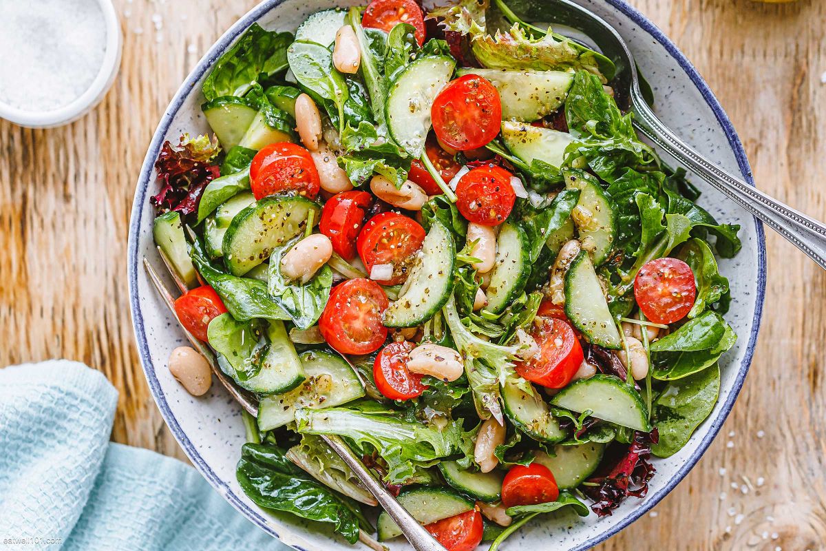 Cucumber White-Bean Salad with Tomato & Pesto Vinaigrette