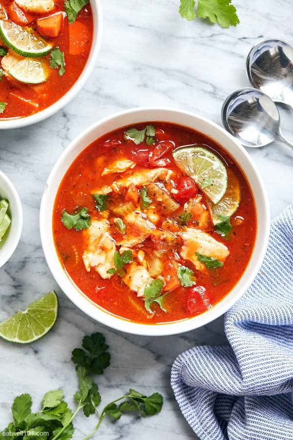 Easy Fish Soup with Mediterranean Flavors - #recipe by #eatwell101 - https://www.eatwell101.com/easy-fish-soup-recipe