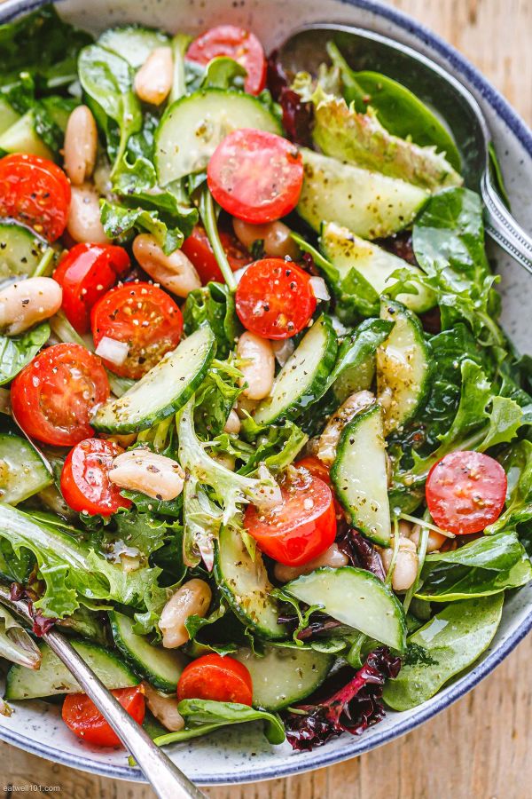 White-Bean Salad with Pesto Vinaigrette - #recipe by #eatwell101 - https://www.eatwell101.com/white-bean-salad-recipe