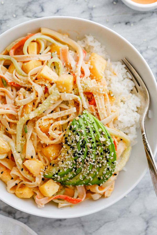 Crab Rice Bowl (10-Minute ) - #recipe by #eatwell101 - https://www.eatwell101.com/crab-salad-bowl-recipe