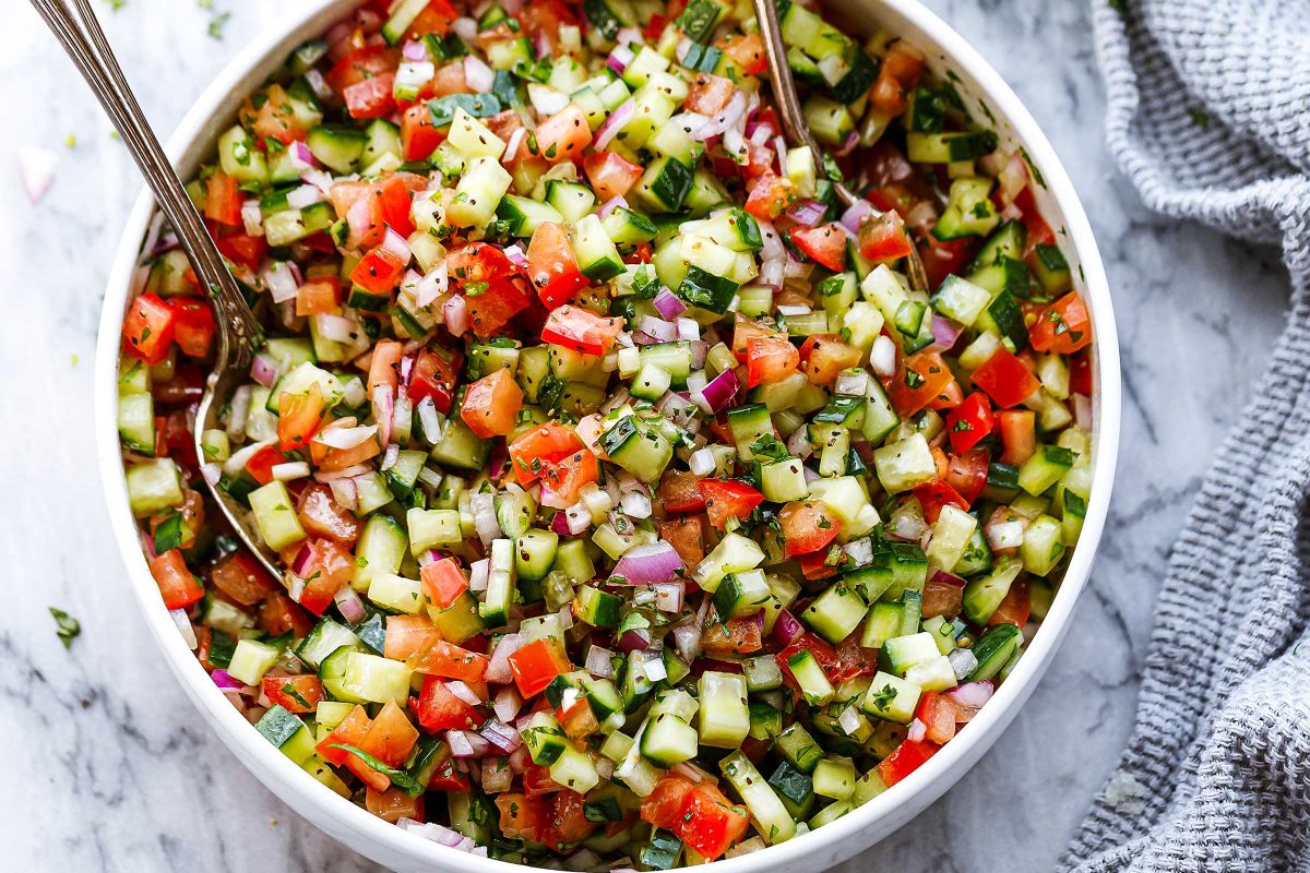 Mediterranean Salad with Cucumber, Tomato and Onion
