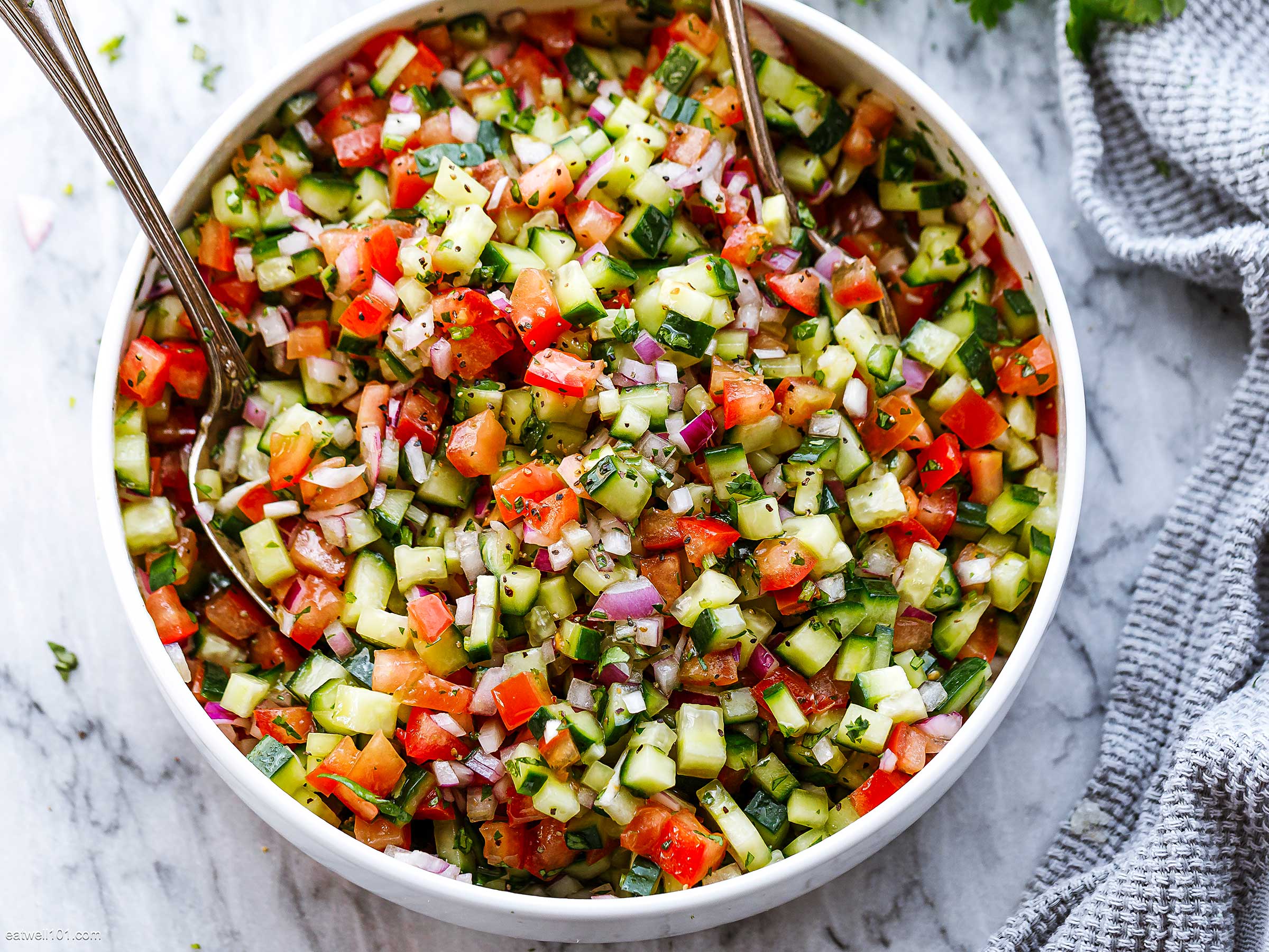 Mediterranean Salad with Cucumber, Tomato and Onion