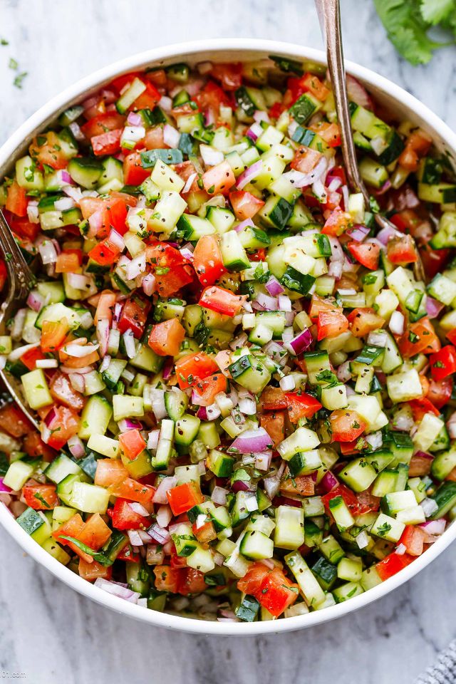 Mediterranean Salad with Cucumber, Tomato and Onion