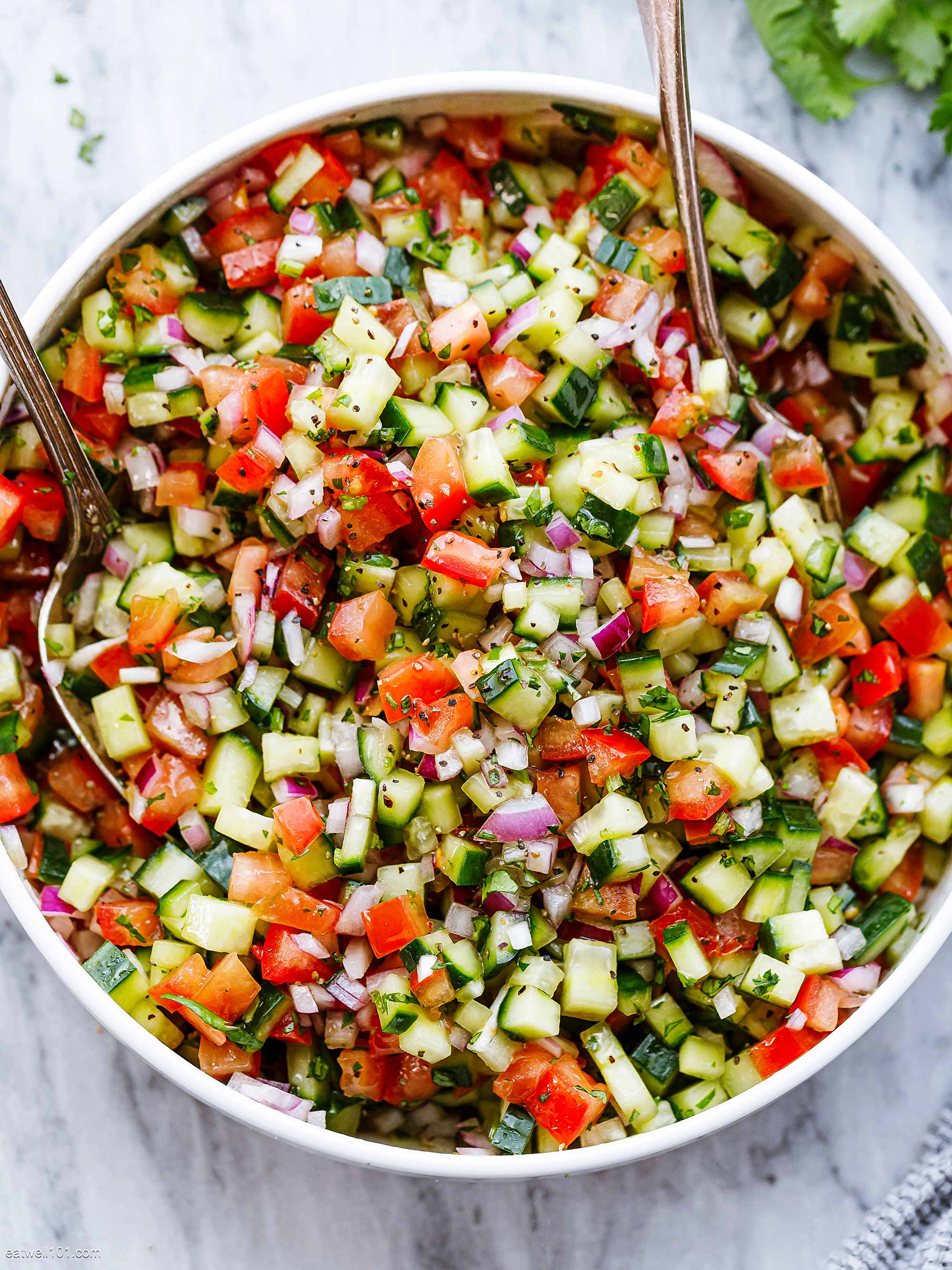 Mediterranean Salad with Cucumber, Tomato and Onion