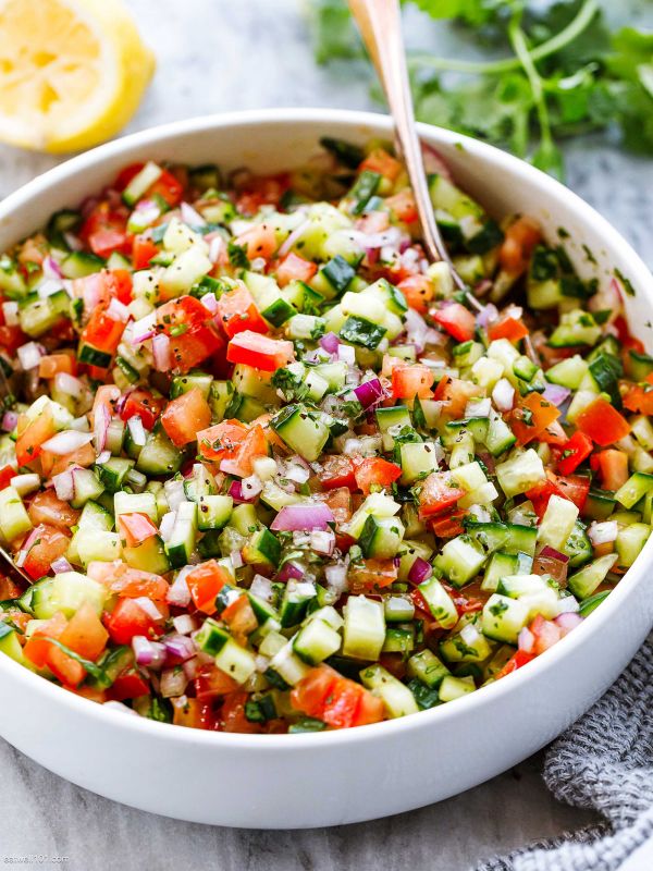 Mediterranean Salad with Cucumber, Tomato and Onion