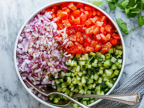 Mediterranean Salad with Cucumber, Tomato and Onion