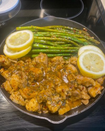 Garlic Butter Chicken Bites with  Asparagus