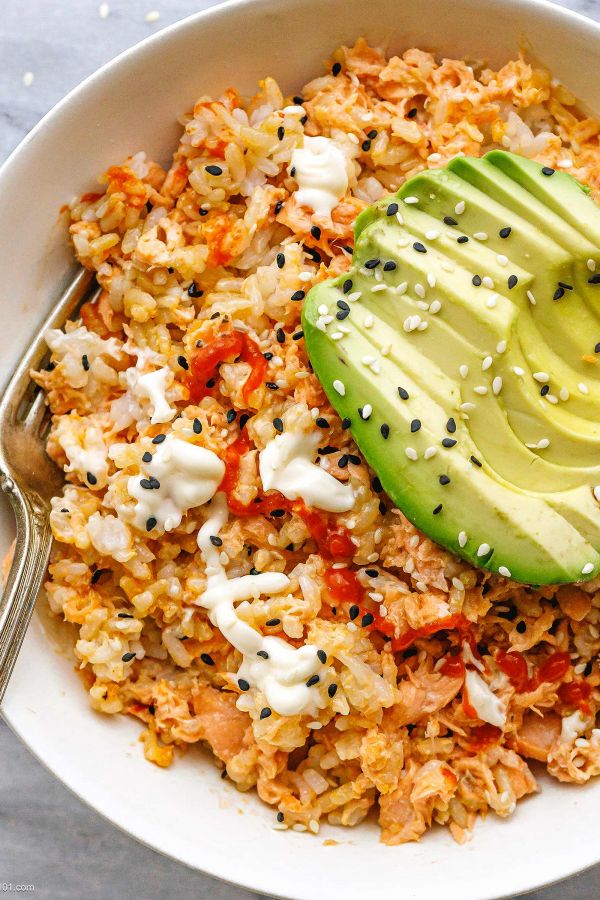Easy Salmon Rice Bowl - #recipe by #eatwell101 - https://www.eatwell101.com/salmon-rice-bowl-recipe
