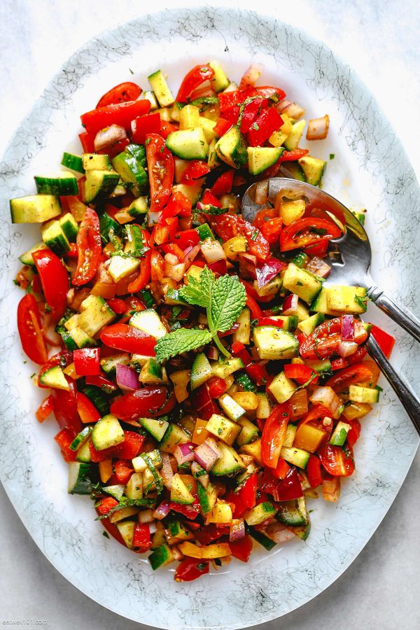 Mediterranean Cucumber Salad - #recipe by #eatwell101 - https://www.eatwell101.com/mediterranean-cucumber-salad-recipe
