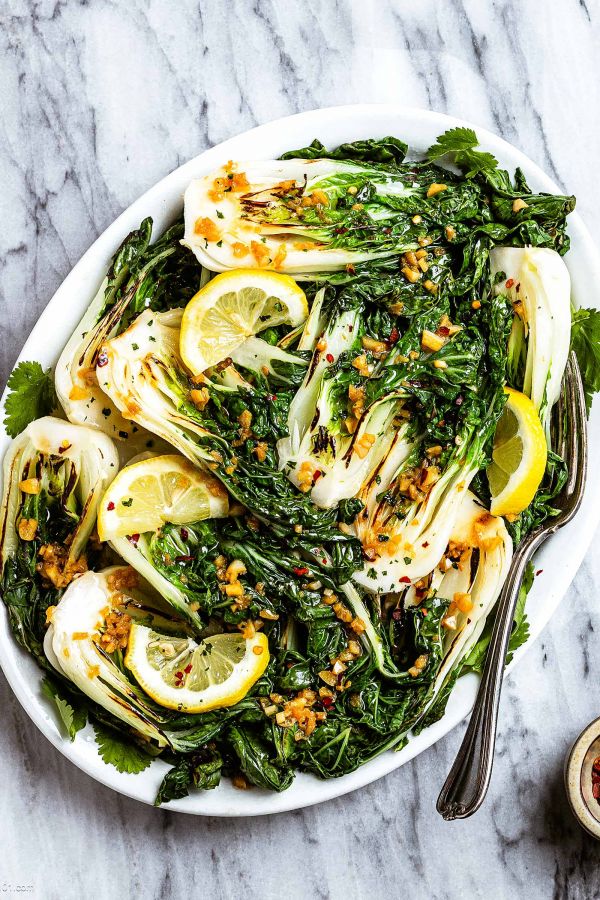 Grilled Bok Choy with Ginger and Garlic - #recipe by #eatwell101 - https://www.eatwell101.com/grilled-bok-choy-recipe