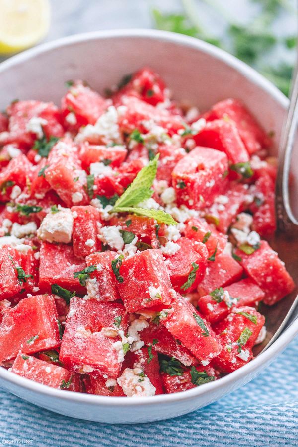 Easy Watermelon Salad - #recipe by #eatwell101 - https://www.eatwell101.com/easy-watermelon-salad-recipe