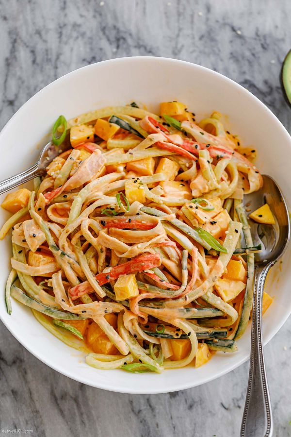 Cucumber Mango Crab Salad - #recipe by #eatwell101 - https://www.eatwell101.com/cucumber-mango-crab-salad-recipe