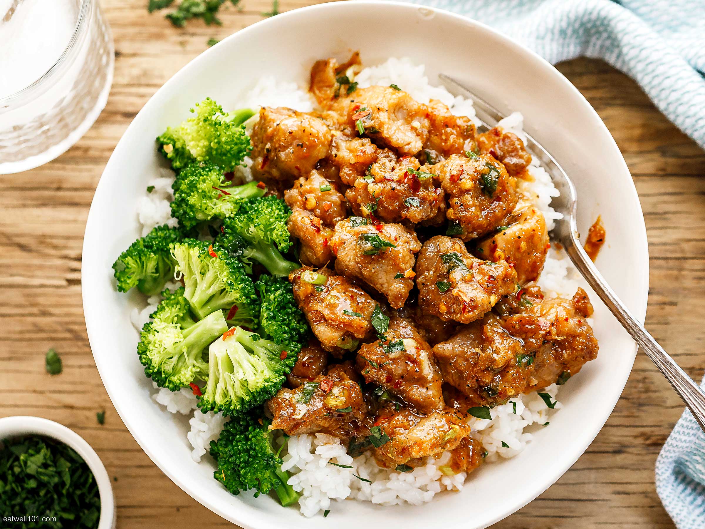 Honey Garlic Pork Rice Bowl Recipe Pork Recipe Eatwell101