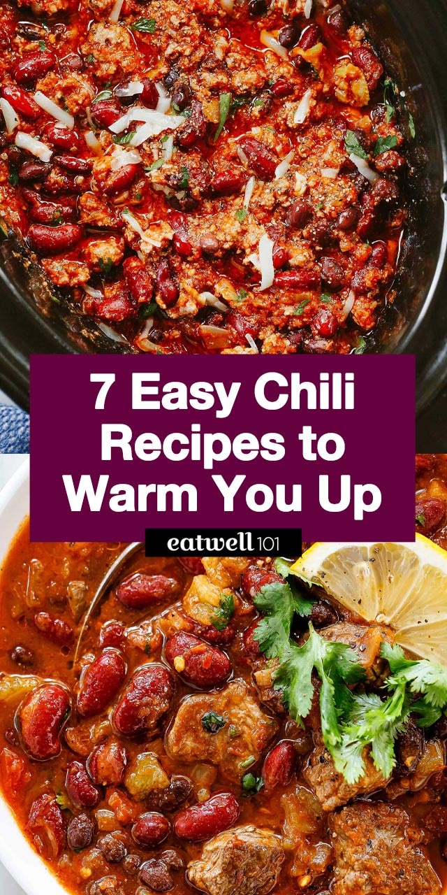 7 Easy Chili Recipes to Warm You Up - #chili #recipes #eatwell101 - Beef chili, chicken chili, Crockpot chili, vegetarian chili... Not only are these chili recipes delicious, but they are easy to make and so comforting!