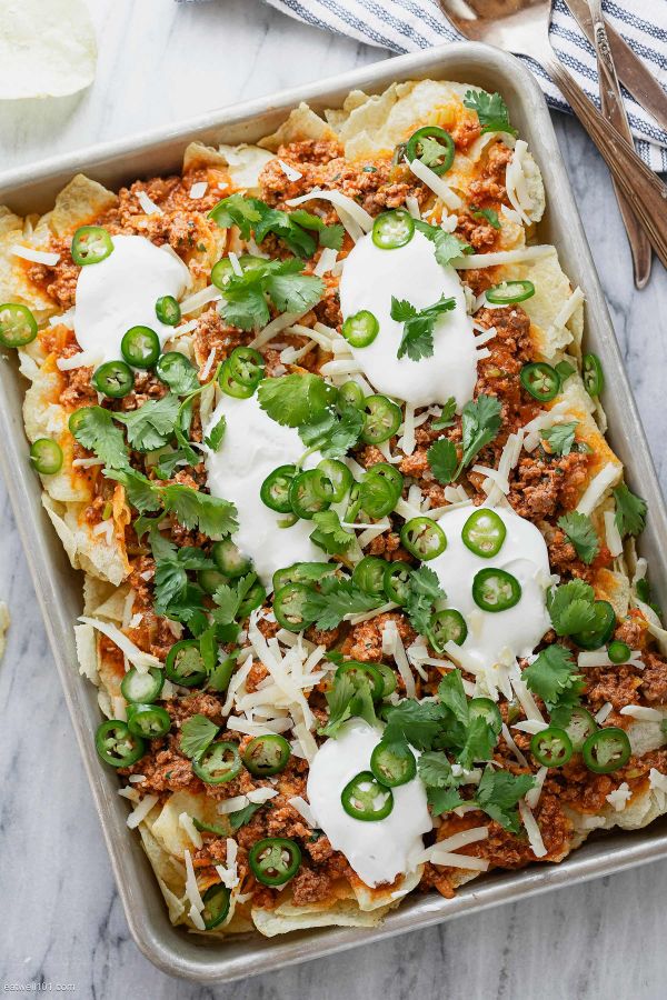 Ground Beef Potato Nachos - #recipe by #eatwell101 - https://www.eatwell101.com/ground-beef-potato-nachos-recipe