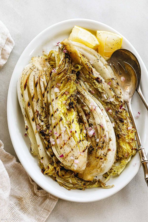 Grilled Napa Cabbage with Lemon Garlic Dressing - #recipe by #eatwell101 - https://www.eatwell101.com/grilled-napa-cabbage-recipe