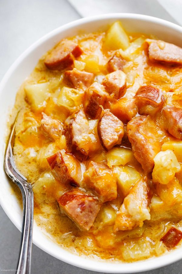 Instant Pot Sausage and Potato Casserole - #recipe by #eatwell101 - https://www.eatwell101.com/instant-pot-sausage-potato-recipe