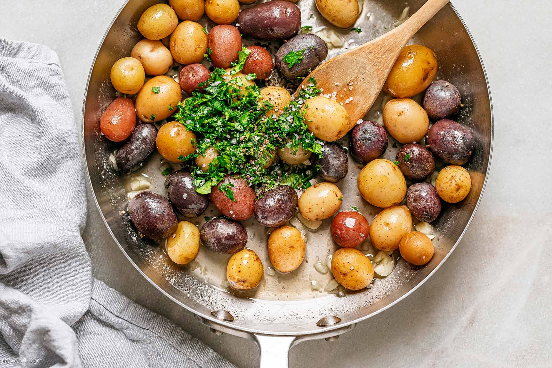 butter potatoes in the pan