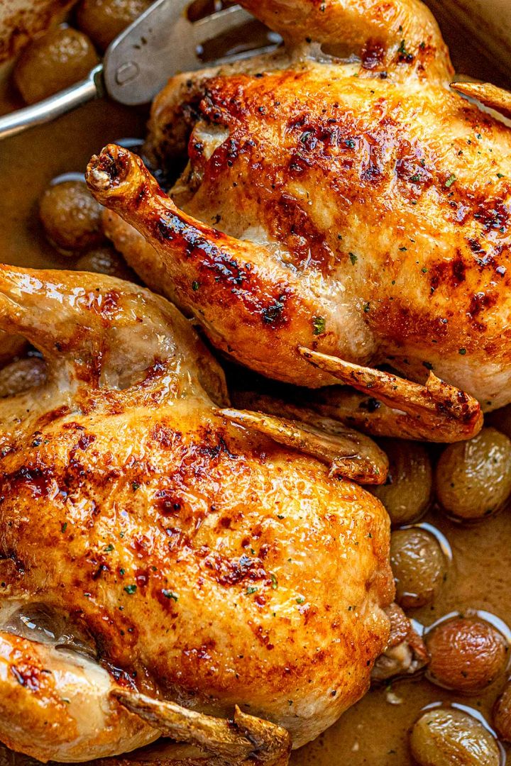Oven-Roasted Cornish Hens with Grapes