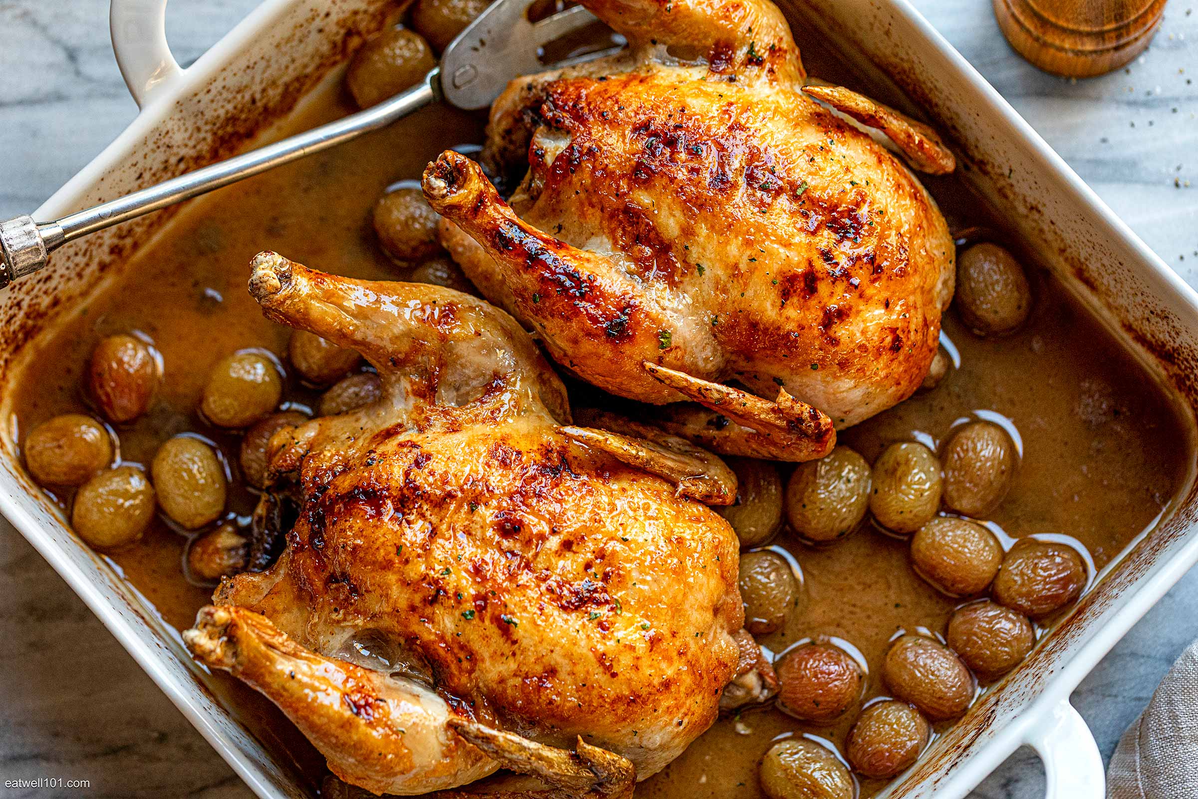 Oven-Roasted Cornish Hens with Grapes
