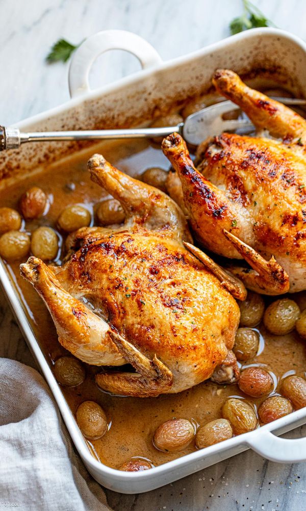 Oven-Roasted Cornish Hens with Grapes