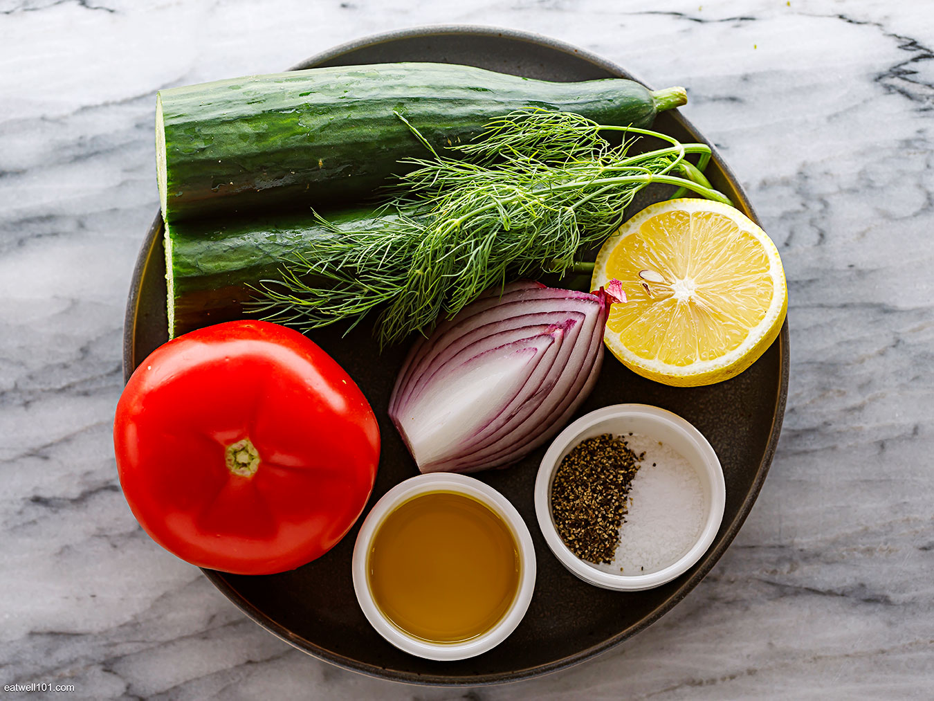 ingredients for cucumber dill tomato salad