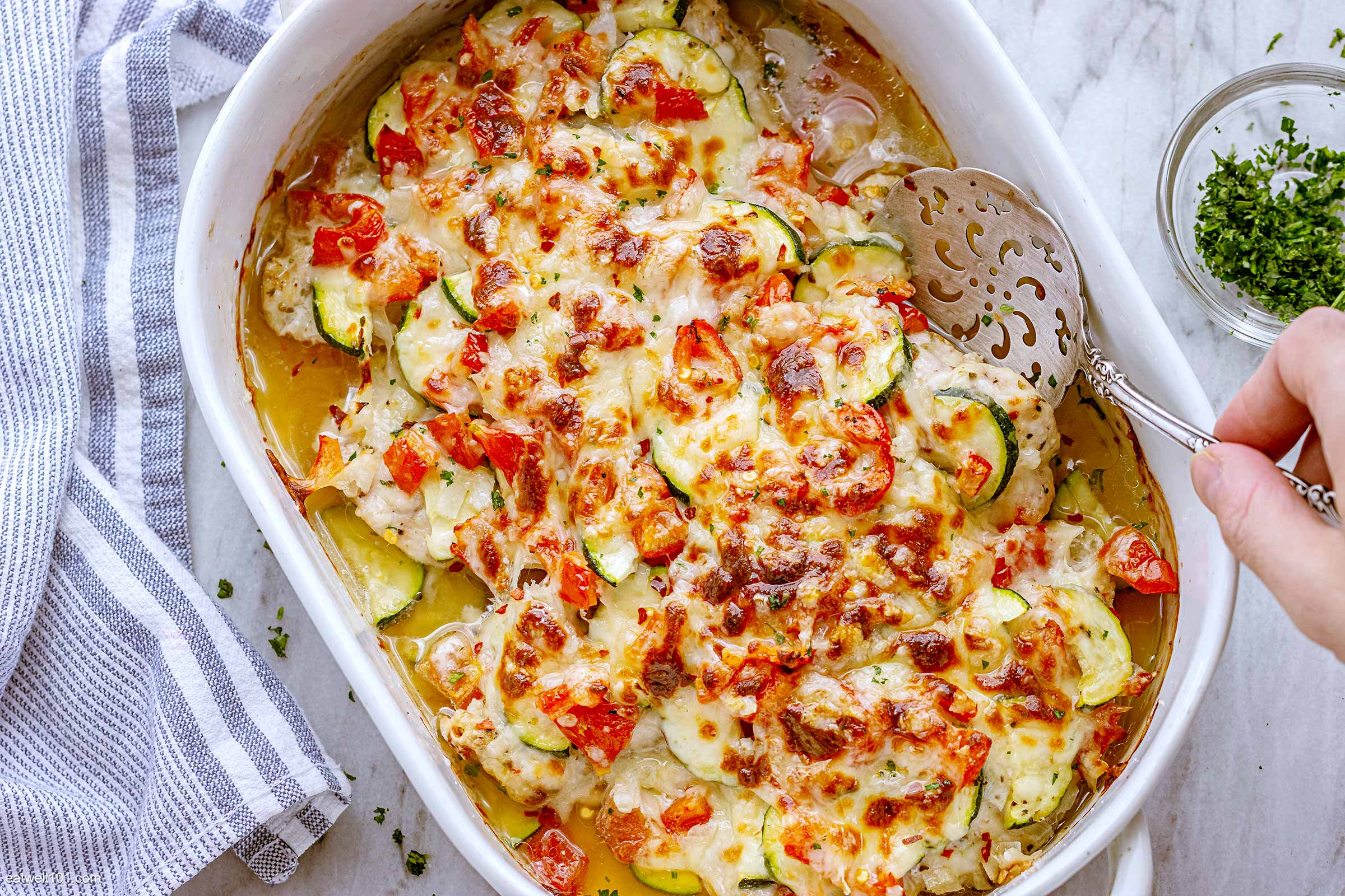 Mediterranean Chicken Zucchini Bake