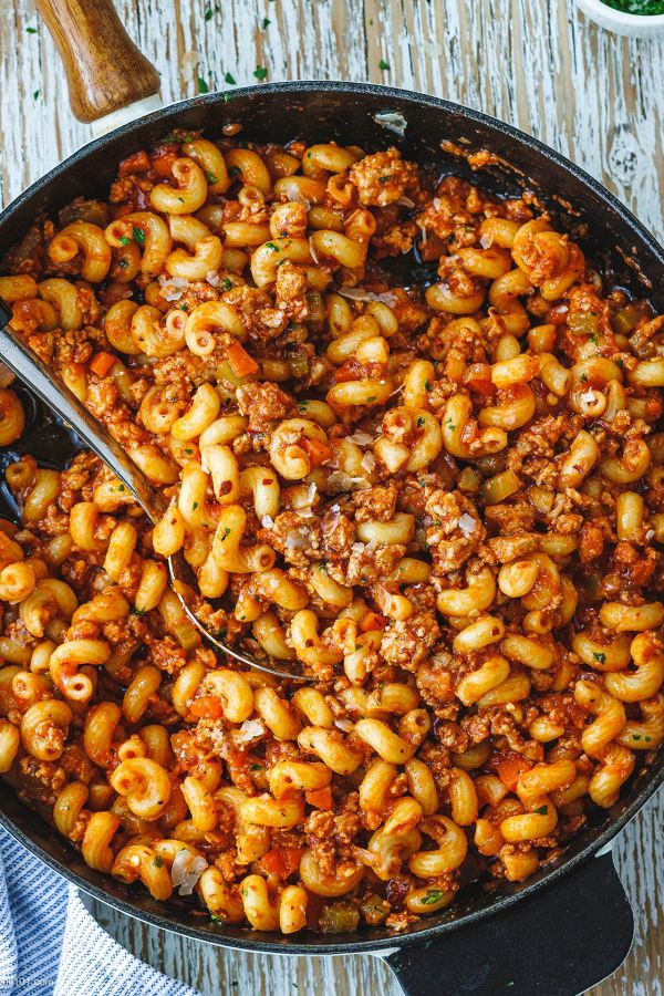 Ground Turkey Pasta Skillet - #recipe by #eatwell101 - https://www.eatwell101.com/ground-turkey-pasta-recipe