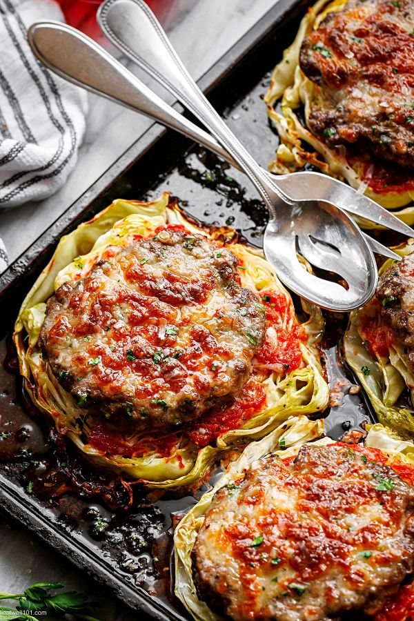Oven-Baked Cabbage Burgers - #recipe by #eatwell101 - https://www.eatwell101.com/baked-cabbage-burgers-recipe
