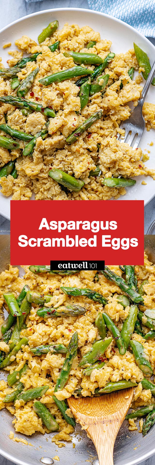 Asparagus Scrambled Eggs - #scrambledeggs #recipe #eatwell101 - This easy asparagus scrambled eggs recipe is full of Spring flavors and perfect for a breakfast, brunch or a light vegetarian lunch. The scrambled eggs are so fluffy it's like eating a cloud!