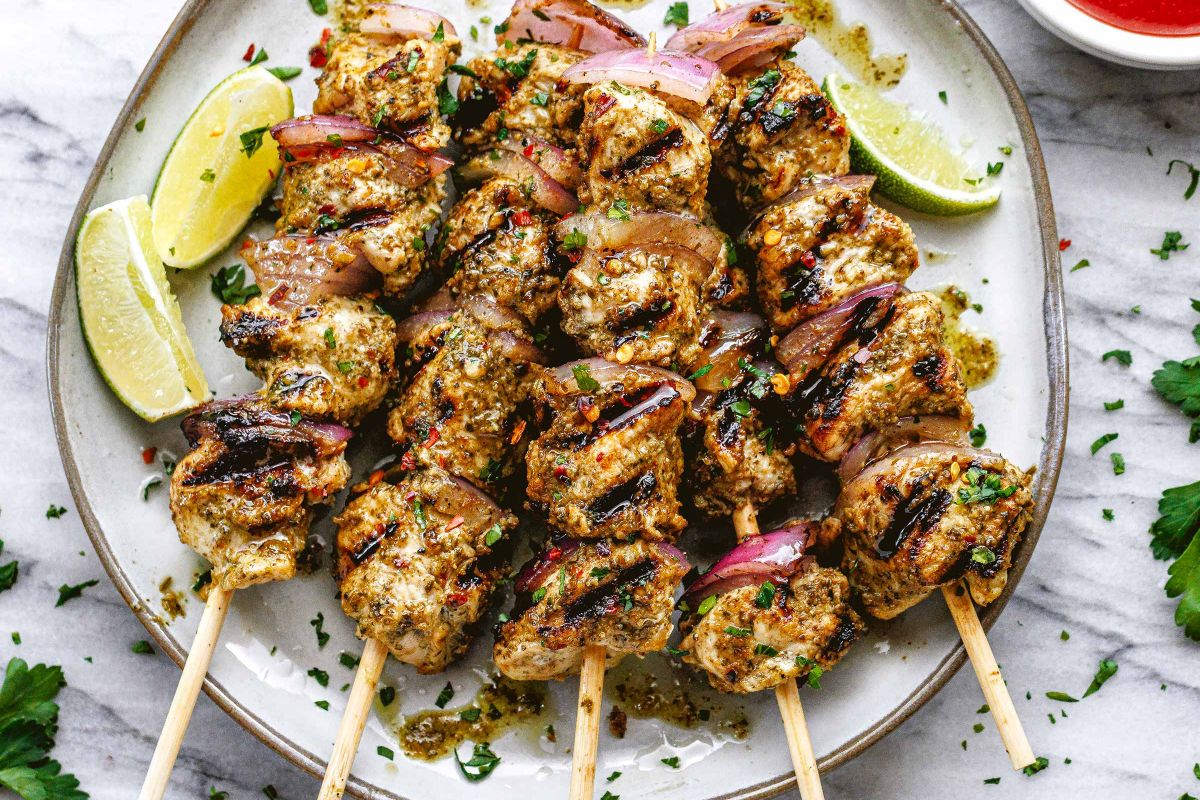 Grilled Chicken Pesto Skewers