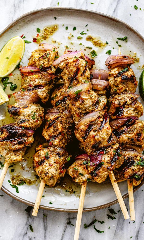 Grilled Chicken Pesto Skewers