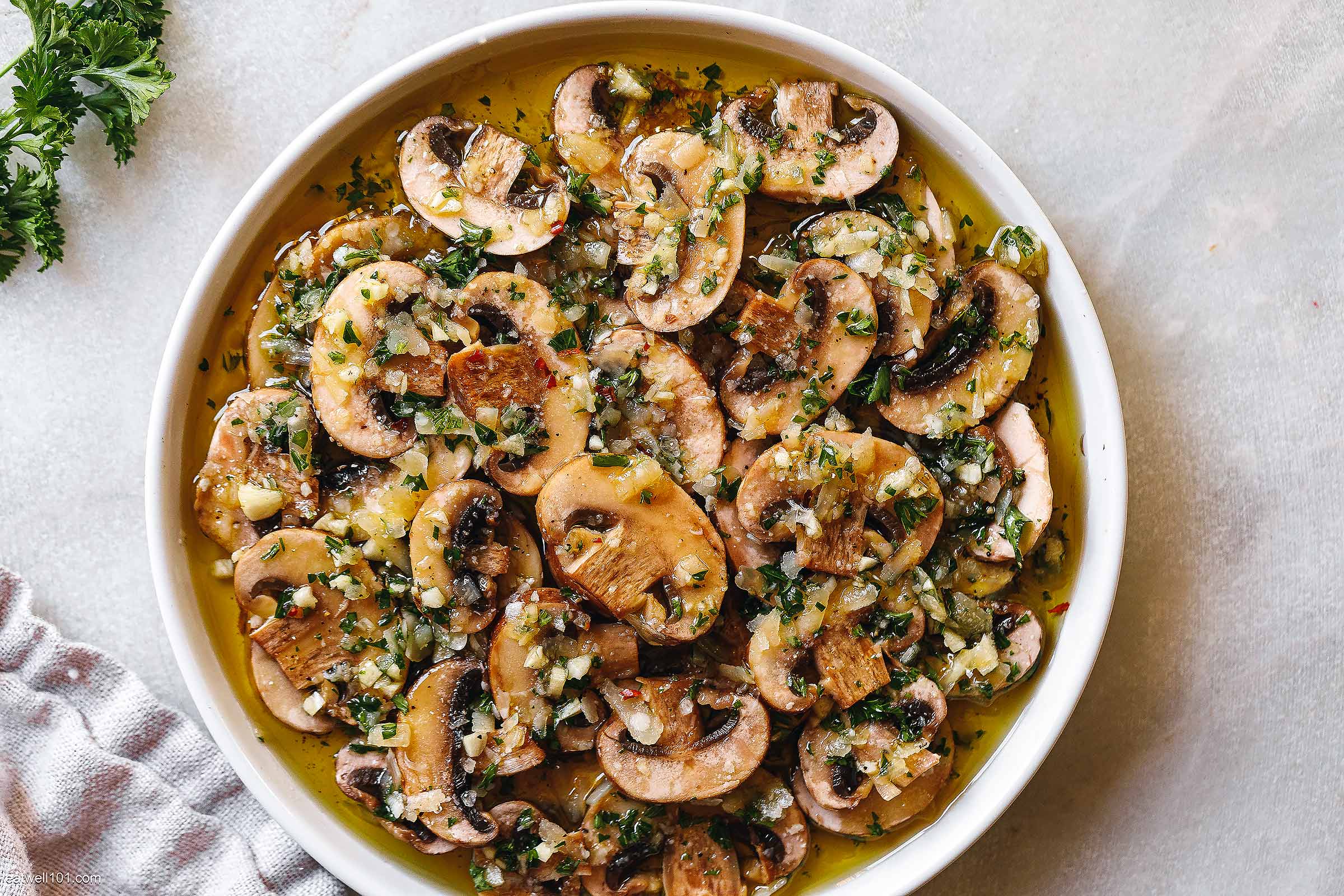Olive Garlic Parmesan Marinated Mushrooms