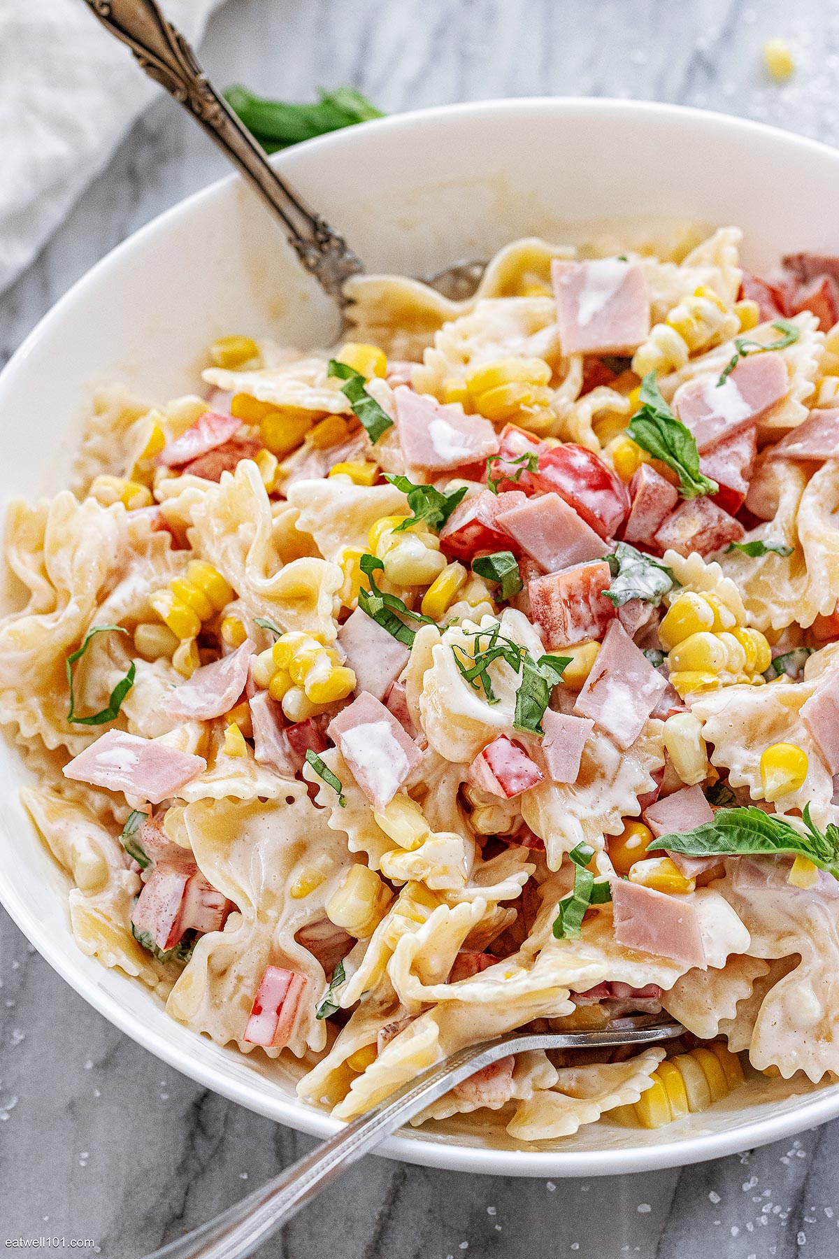 Corn Pasta Salad Recipe with Ham and Creamy Dressing – Creamy Pasta