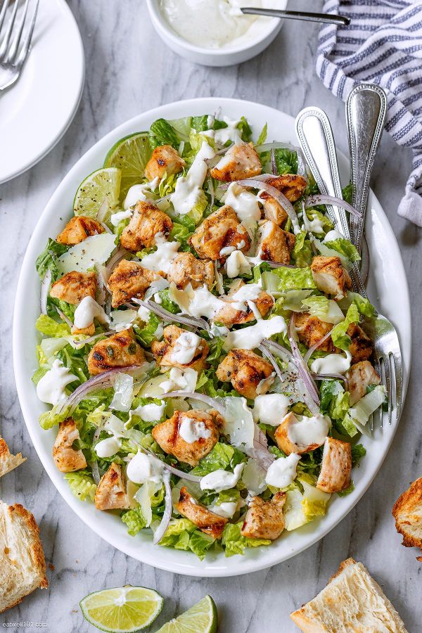 Grilled Chicken Salad - #recipe by #eatwell101 - https://www.eatwell101.com/grilled-honey-lemon-chicken-salad-recipe