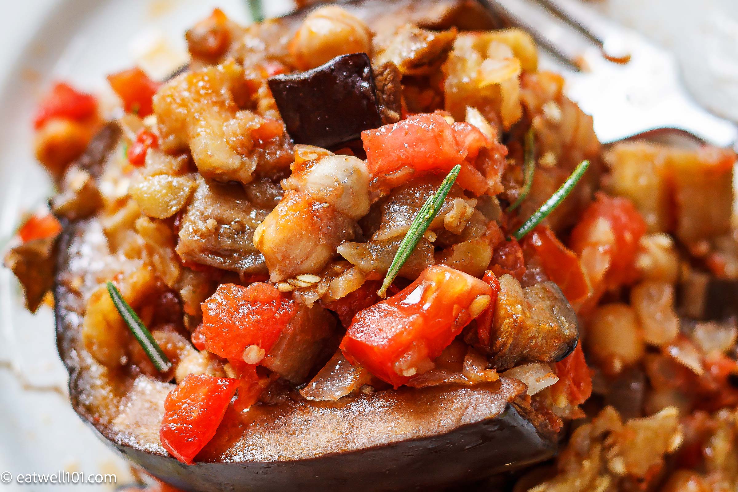 Chickpea Tomato Baked Eggplant