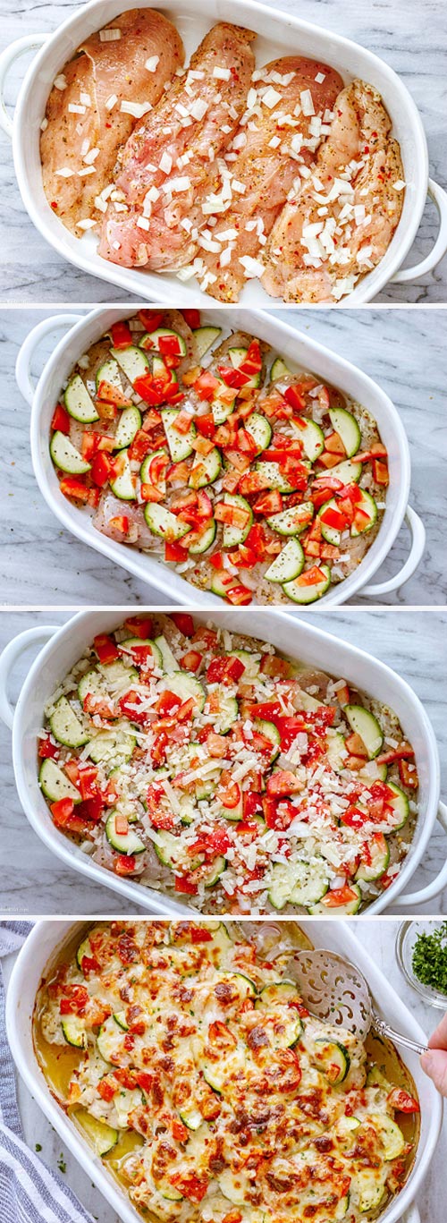 Mediterranean Chicken Zucchini Bake - #chicken #casserole #bake #eatwell101 #recip e- This chicken zucchini bake is a great meal for those busy weeknights. The chicken bake is easy to put together, and can be on the table in just 30 minutes!