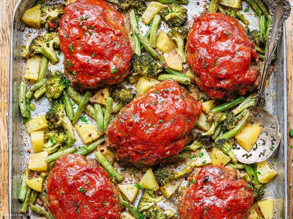 Meatloaf and veggies sheet pan recipe