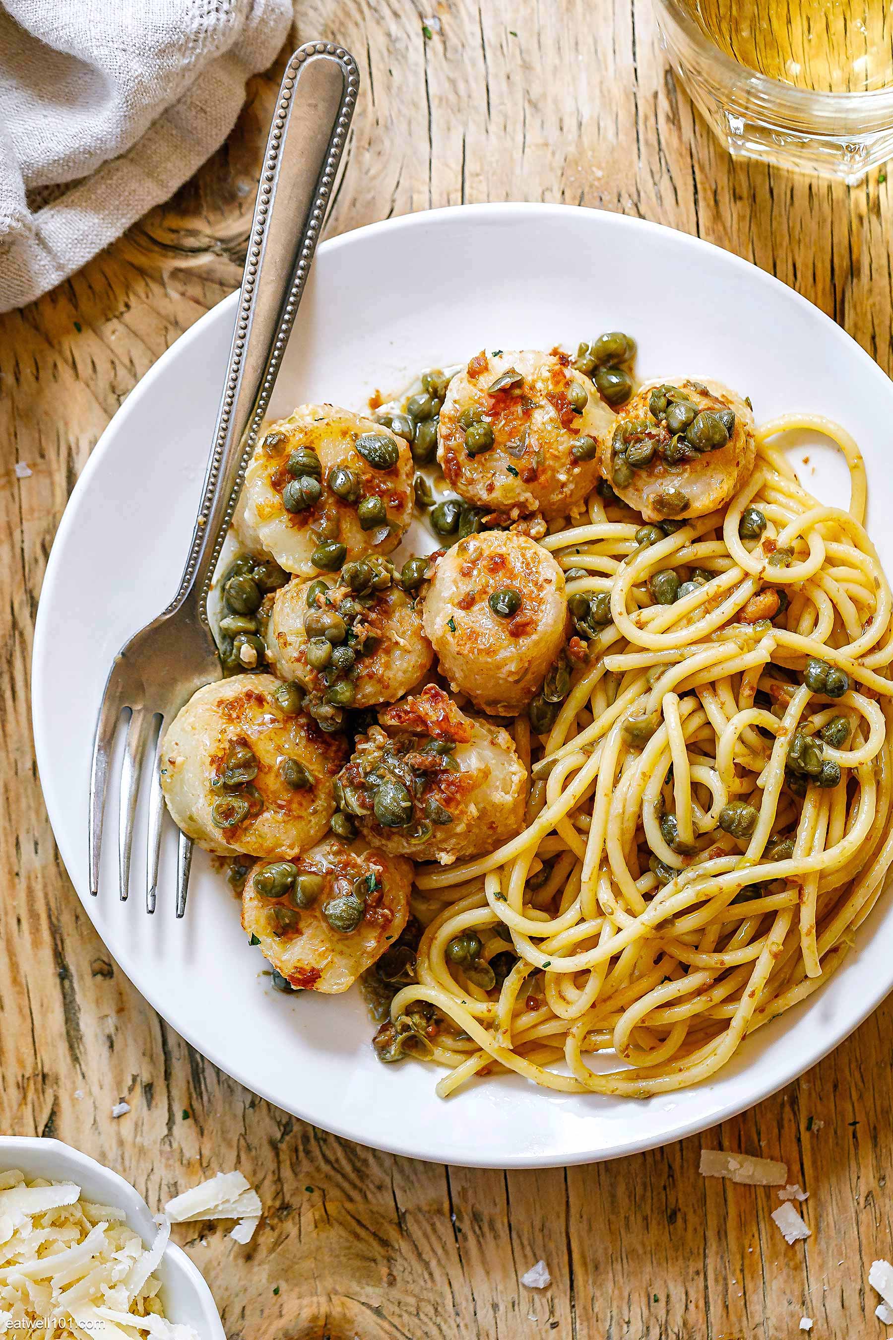 Scallop Pasta Recipe with Caper Butter Sauce