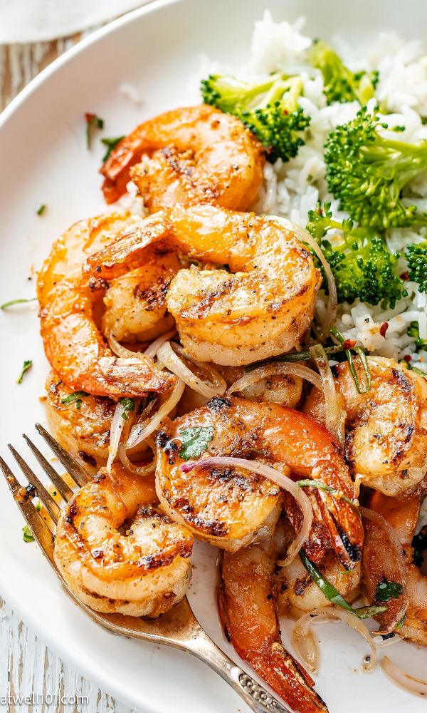Garlic Butter Shrimp with Broccoli Rice