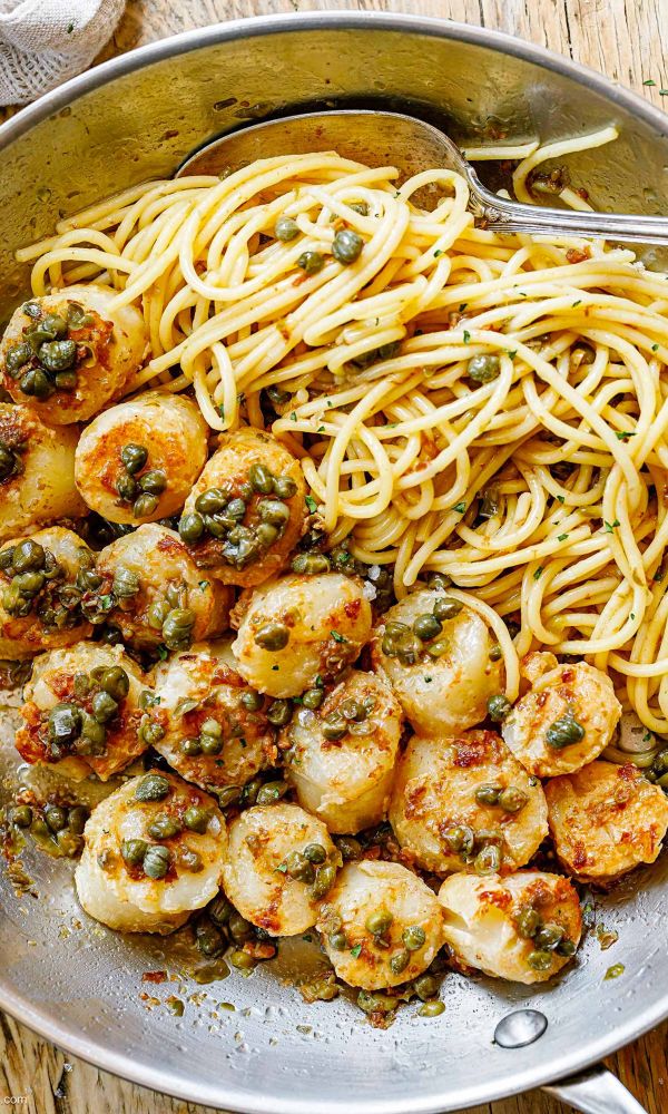 Scallop Pasta Recipe with Caper Butter Sauce