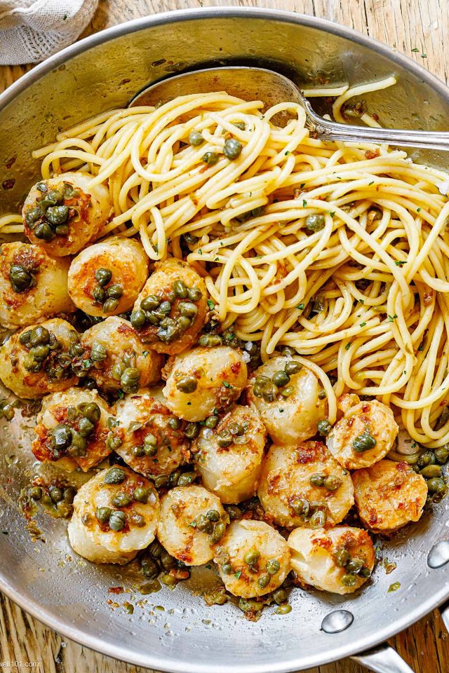 Scallop Pasta Recipe with Caper Butter Sauce