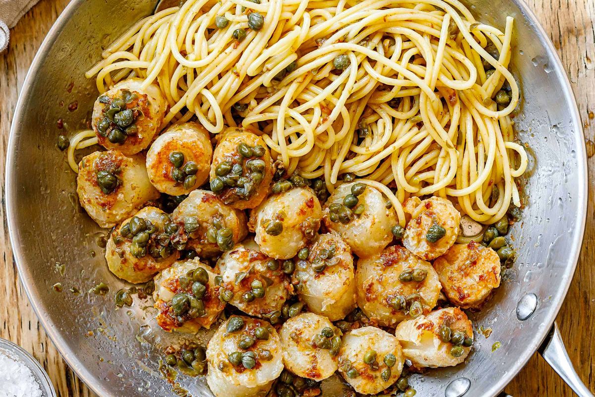 Scallop Pasta Recipe with Caper Butter Sauce