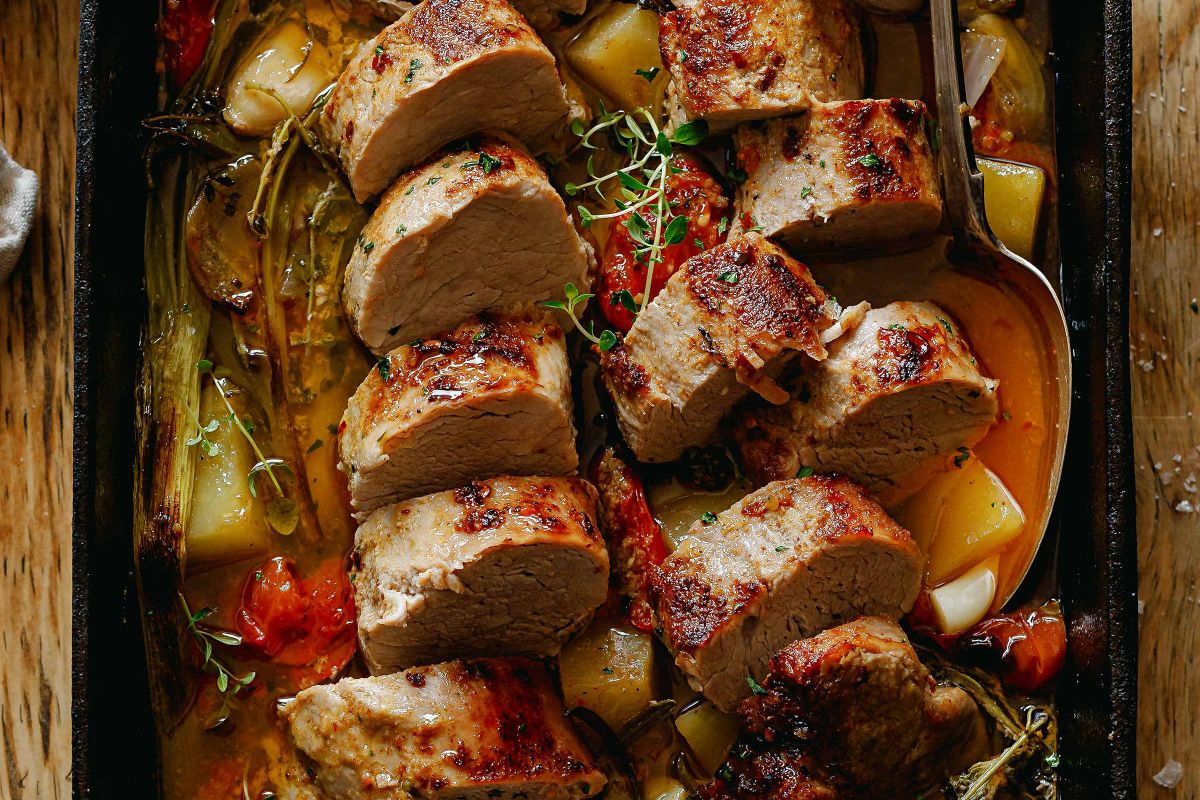 Baked Pork Tenderloin with Vegetables and Spiced Butter