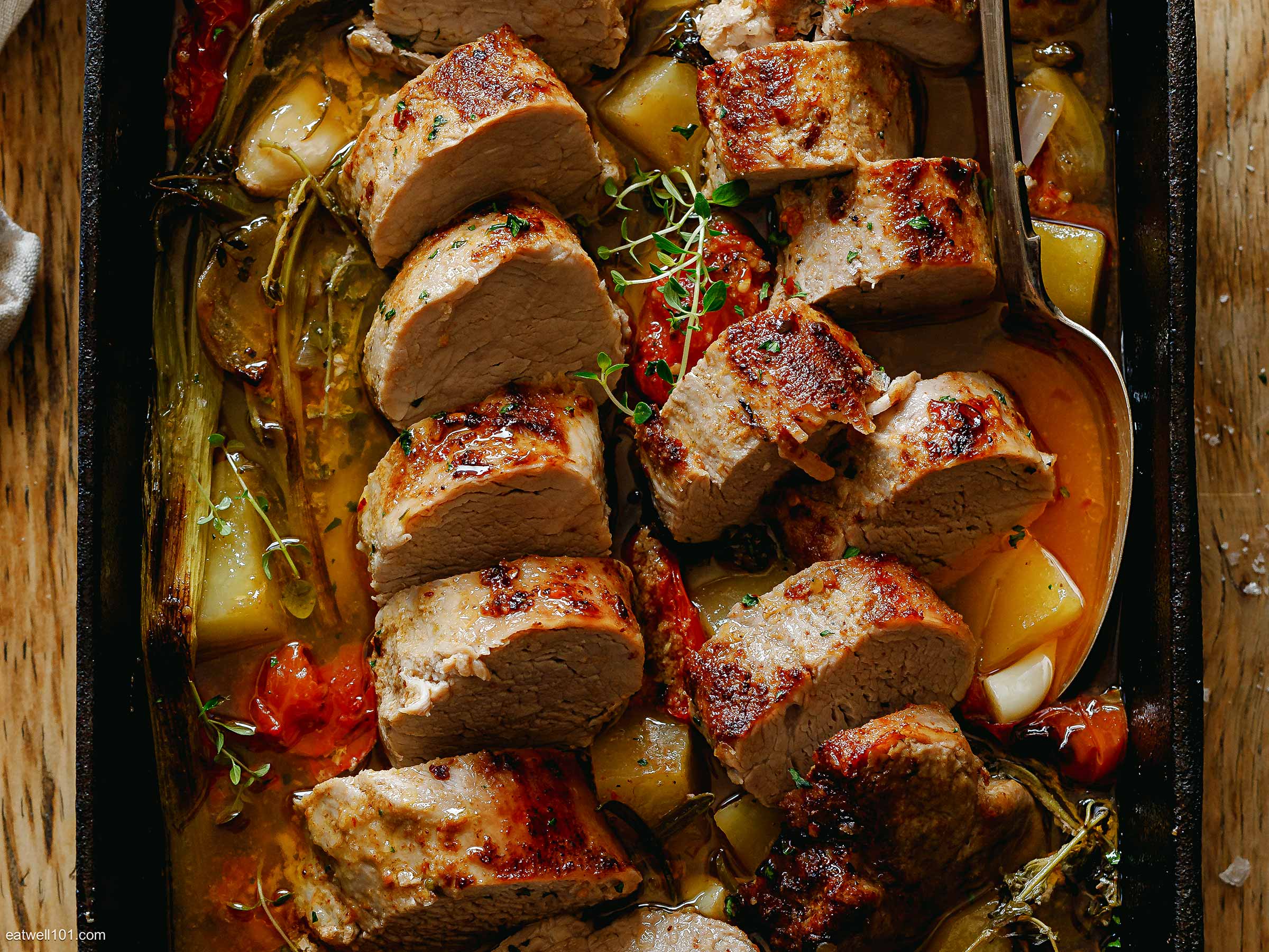 Baked Pork Tenderloin with Vegetables and Spiced Butter