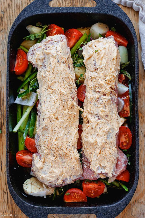 Baked Pork Tenderloin with Vegetables and Spiced Butter