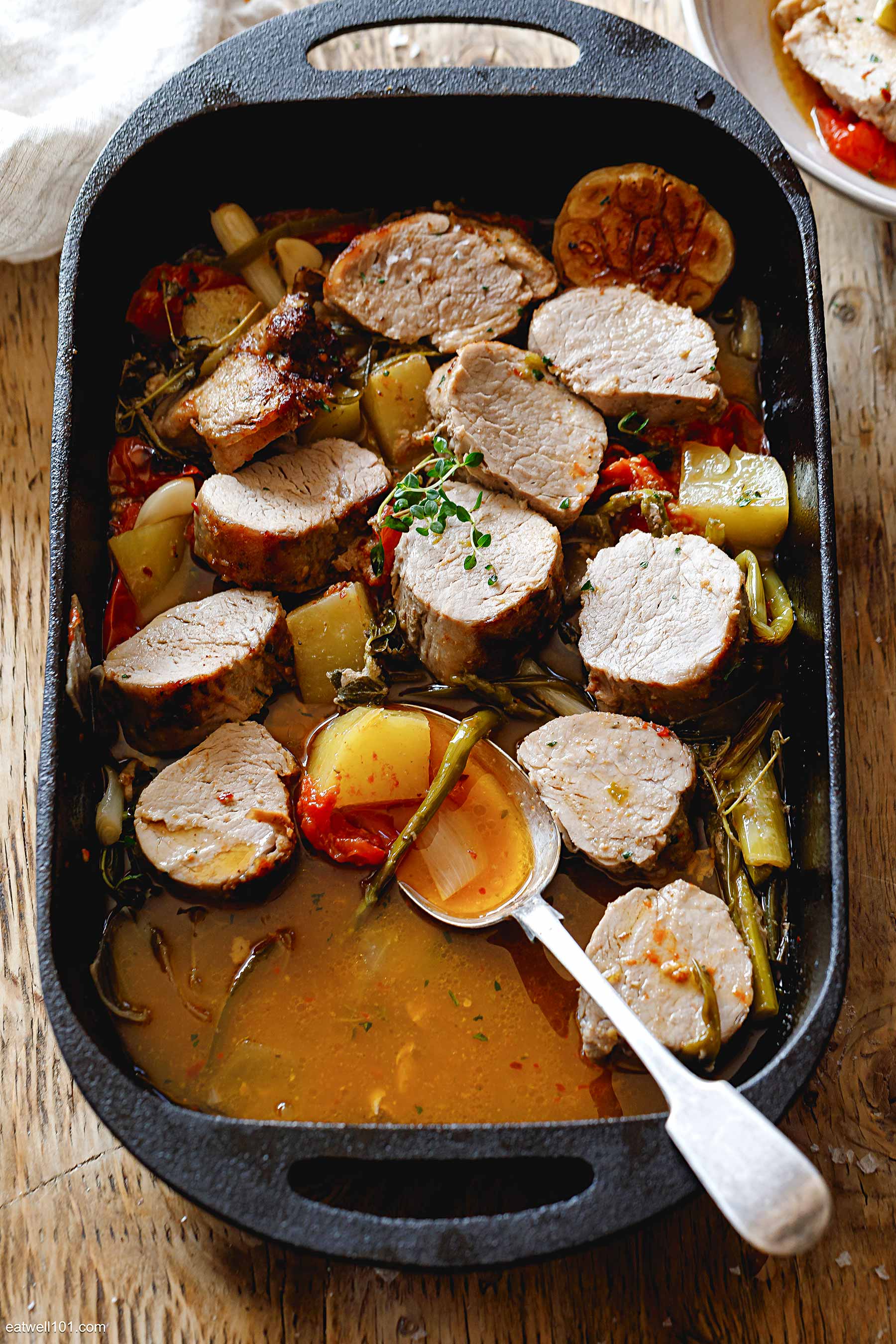 roasted pork tenderloins and vegetables