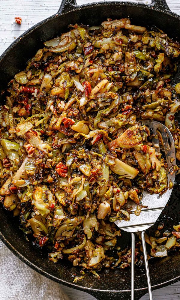 Fried Brussels Sprouts with Cider Vinaigrette and Pecan