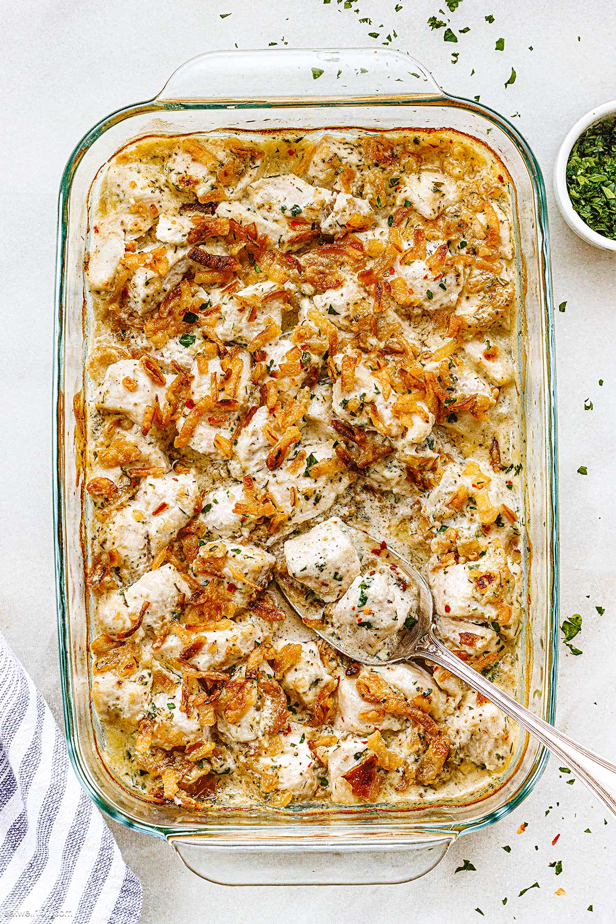baked chicken casserole in the oven