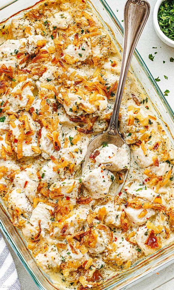 Baked Ranch Chicken Casserole with Crispy Onion